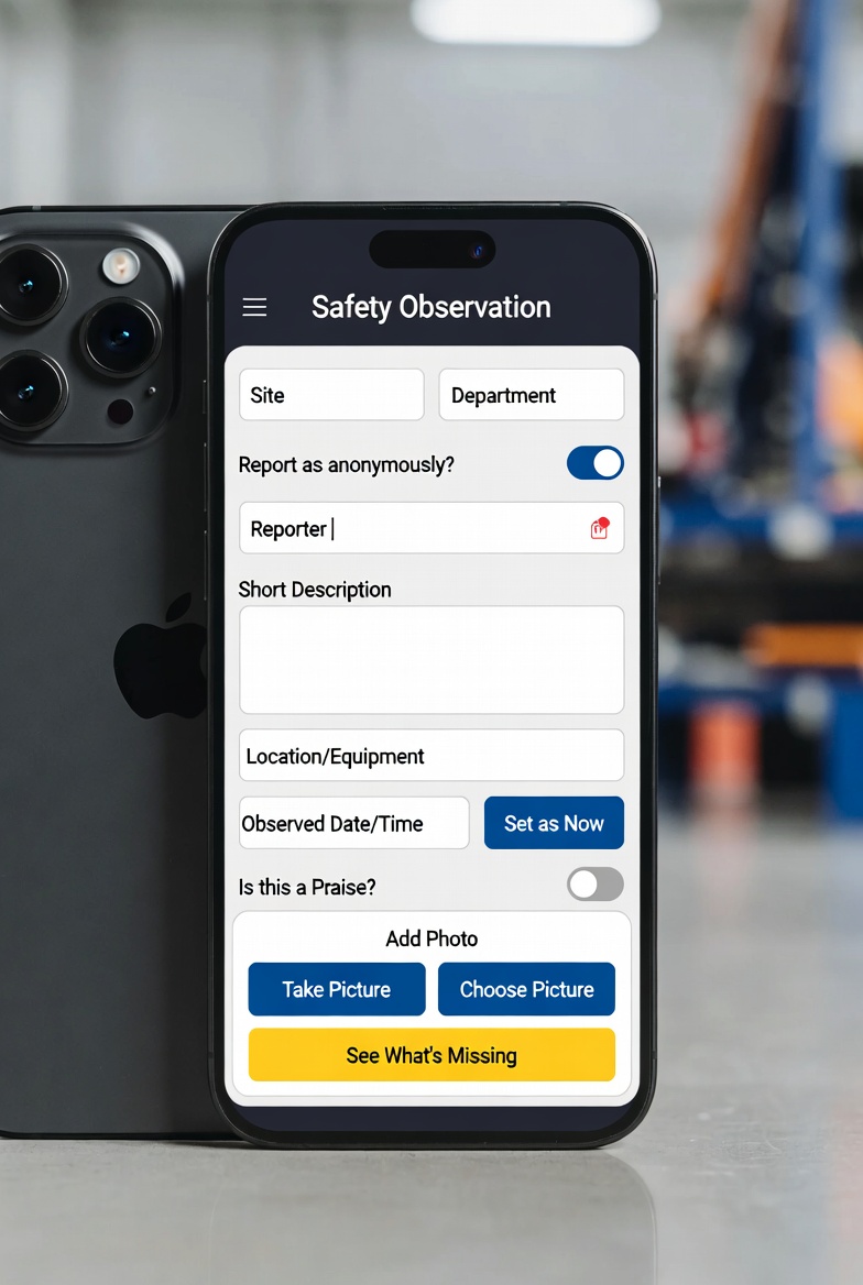 Safety observation reporting on tablet in Simple Safety Coach