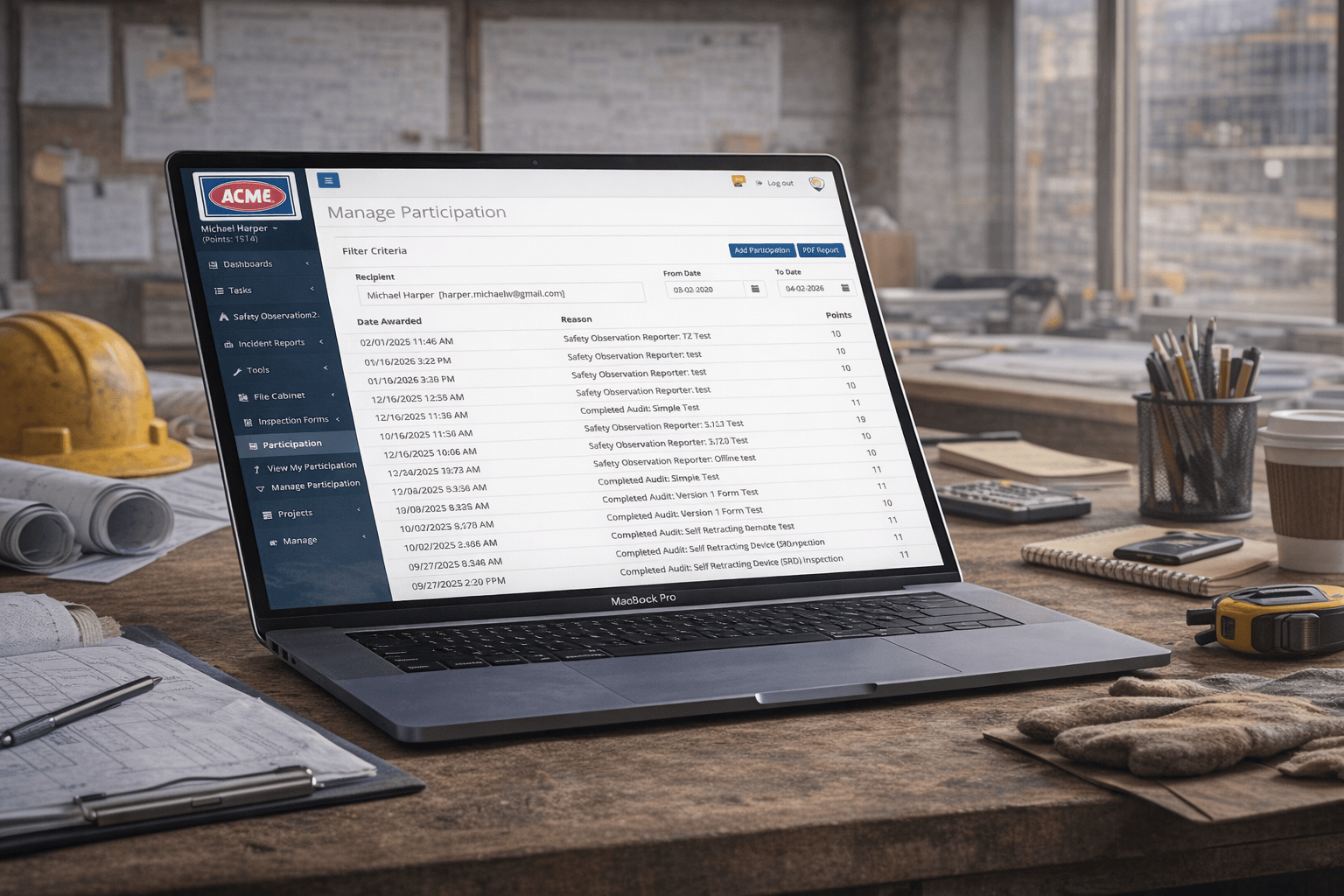 Automated safety participation tracking in Simple Safety Coach