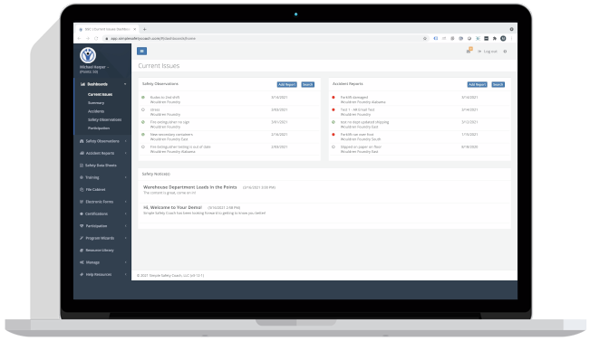 Safety reporting dashboard