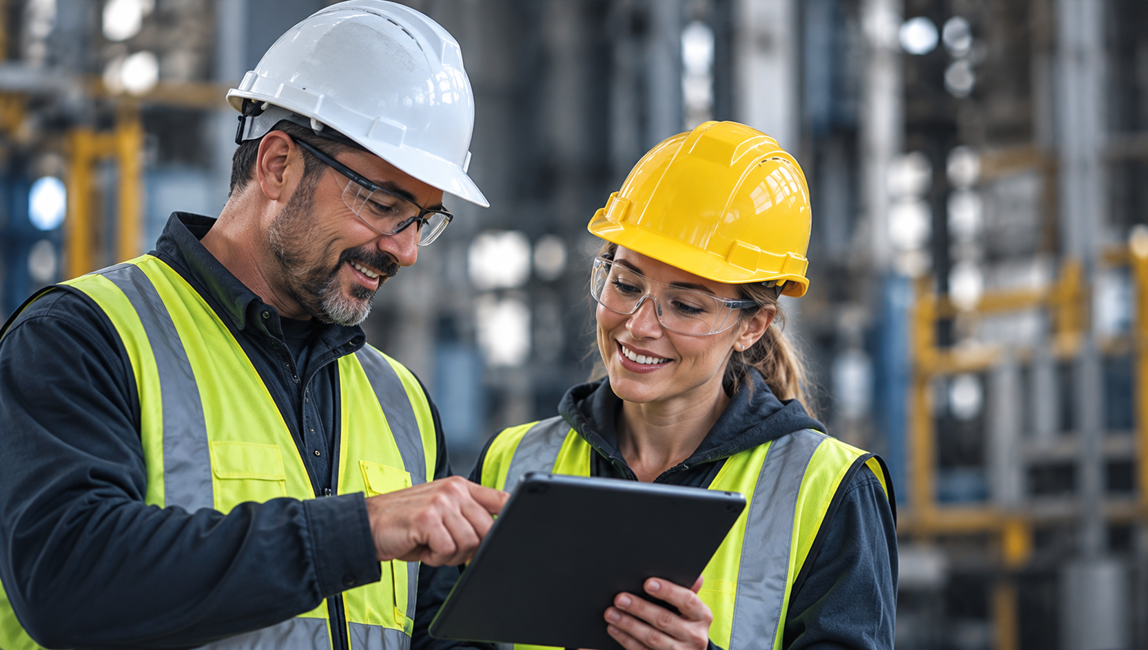 Safety professional reviewing workplace safety information on a tablet